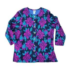Vintage More Promises floral cardigan with metal buttons size 20W